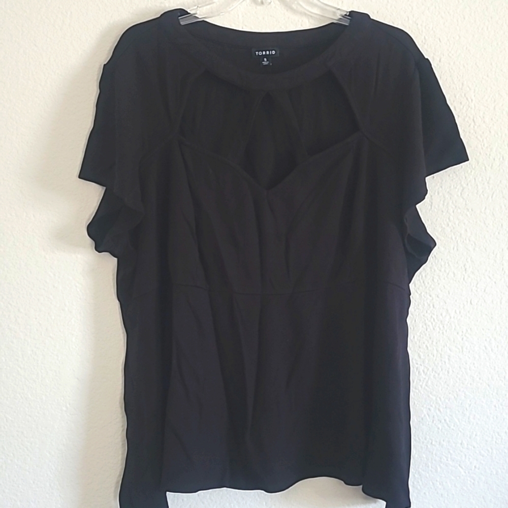 Torrid Black Elegant Lattice Front Peplum Women's Top Size 5 (5X)